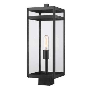 Z-Lite Nuri 1-Light Large Outdoor Square Post Mount Fixture - 120V - Black / Clear