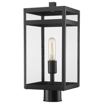 Z-Lite Nuri 1-Light Medium Outdoor Round Post Mount Fixture - 120V - Black / Clear