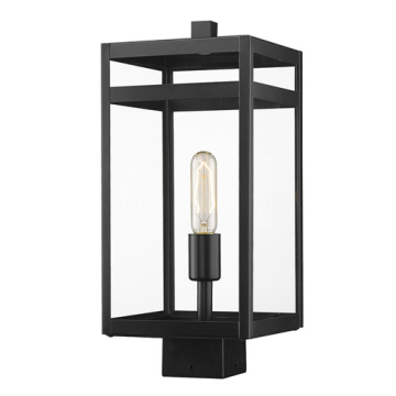 Z-Lite Nuri 1-Light Medium Outdoor Square Post Mount Fixture - 120V - Black / Clear