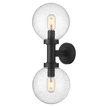 Z-Lite Laurent 8" 2-Light Outdoor Wall Sconce - 120V - Black / Clear Seedy