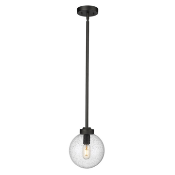 Z-Lite Laurent 8" 1-Light Outdoor Pendant - 120V - Black / Clear Seedy