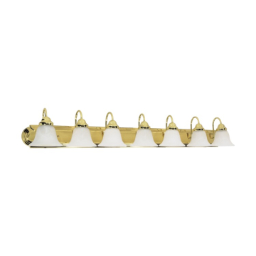 SATCO|NUVO Ballerina 7-Light Vanity Fixture - 48" - Polished Brass / Alabaster Glass