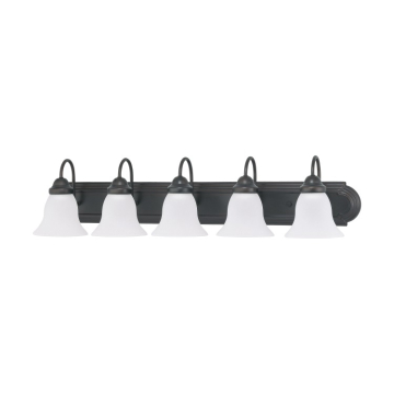 SATCO|NUVO Ballerina 5-Light Vanity Fixture - 36" - Mahogany Bronze / Frosted Glass