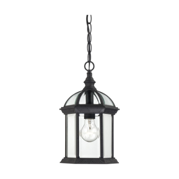 SATCO|NUVO Boxwood 1-Light Hanging Lantern - Textured Black / Clear Beveled Glass