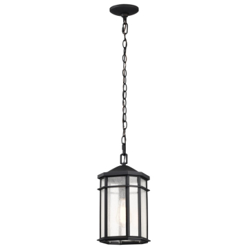 SATCO|NUVO Raiden 1-Light Hanging Lantern - Matte Black / Clear Seeded Glass