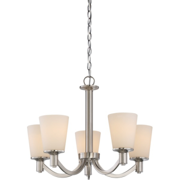 SATCO|NUVO Laguna 5-Light Chandelier - Brushed Nickel - White Glass Shade