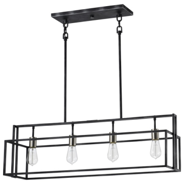 SATCO|NUVO Lake 4-Light Island Pendant - Iron Black / Brushed Nickel Accents