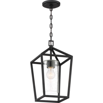 SATCO|NUVO Hopewell 1-Light Hanging Lantern - Matte Black / Clear Seeded Glass