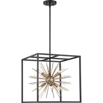 SATCO|NUVO Spirefly 6-Light Pendant - Matte Black / Burnished Brass