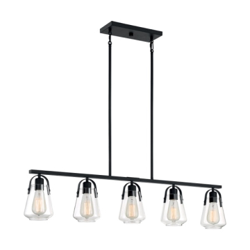 SATCO|NUVO Skybridge 5-Light Island Pendant - Matte Black - Clear Glass Shade