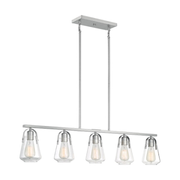 SATCO|NUVO Skybridge 5-Light Island Pendant - Brushed Nickel - Clear Glass Shade