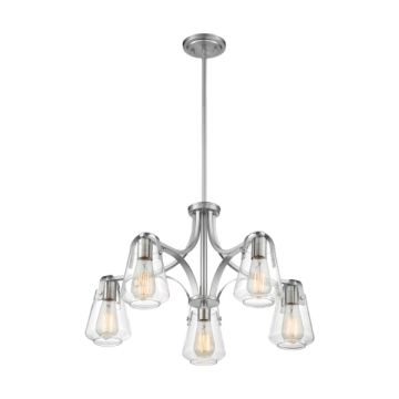 SATCO|NUVO Skybridge 5-Light Chandelier - Brushed Nickel - Clear Glass Shade