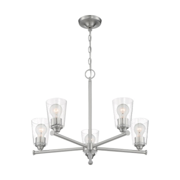 SATCO|NUVO Bransel 5-Light Chandelier - Brushed Nickel - Clear Seeded Glass Shade