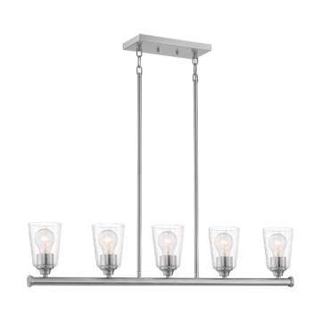 SATCO|NUVO Bransel 5-Light Island Pendant - Brushed Nickel - Clear Seeded Glass Shade