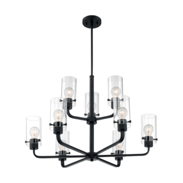 SATCO|NUVO Sommerset 9-Light Chandelier - Matte Black - Clear Glass Shade