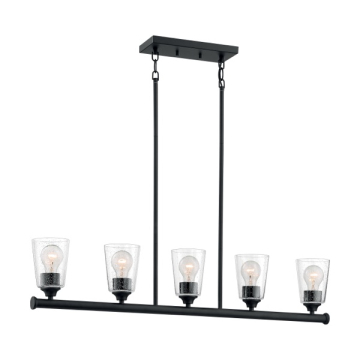 SATCO|NUVO Bransel 5-Light Island Pendant - Matte Black - Clear Seeded Glass Shade