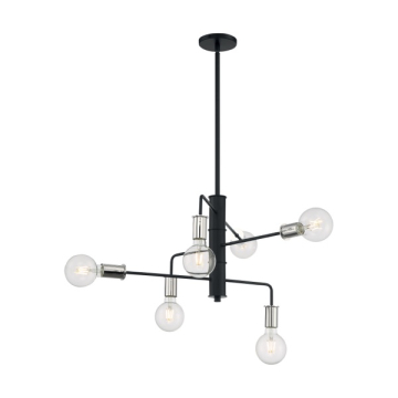 SATCO|NUVO Ryder 6-Light Chandelier - Black / Polished Nickel