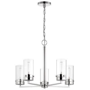 SATCO|NUVO Intersection 5-Light Chandelier - Polished Nickel - Clear Glass Shade
