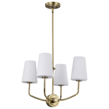 SATCO|NUVO Cordello 4-Light Chandelier - Vintage Brass - Etched White Opal Glass Shade
