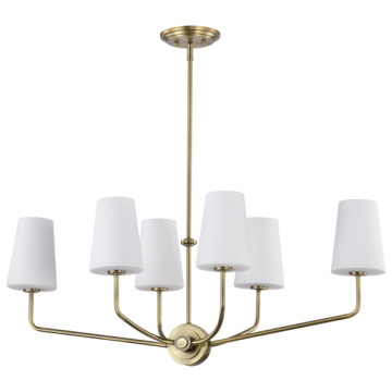 SATCO|NUVO Cordello 6-Light Island Pendant - Vintage Brass - Etched White Opal Glass Shade