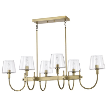 SATCO|NUVO Brookside 6-Light Island Pendant - Vintage Brass - Clear Glass Shade