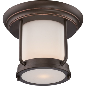 SATCO|NUVO Bethany 1-Light Outdoor Flush Mount - Mahogany Bronze / Satin White Glass