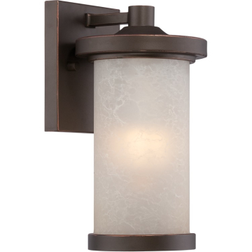 SATCO|NUVO Diego 1-Light Small Outdoor Wall Lantern - Mahogany Bronze / Satin Amber Glass - LED Lamp Included