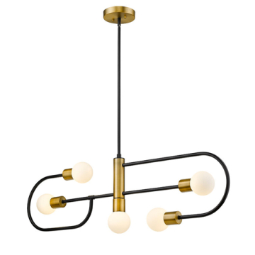 Z-Lite Neutra 5-Light Linear Chandelier - 120V - Matte Black / Foundry Brass