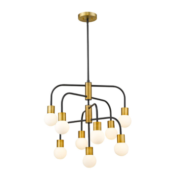 Z-Lite Neutra 9-Light Chandelier - 120V - Matte Black / Foundry Brass
