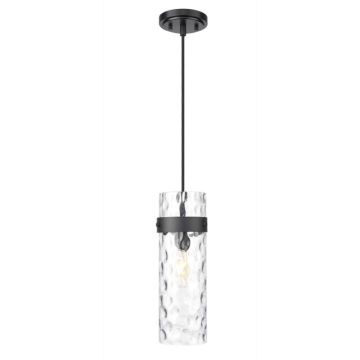 Z-Lite Fontaine 5" 1-Light Pendant - 120V - Matte Black / Clear Waterglass