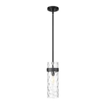Z-Lite Fontaine 5" 1-Light Pendant - 120V - Matte Black / Clear Waterglass