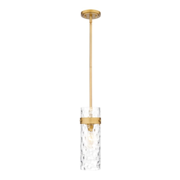 Z-Lite Fontaine 5" 1-Light Pendant - 120V - Rubbed Brass / Clear Waterglass