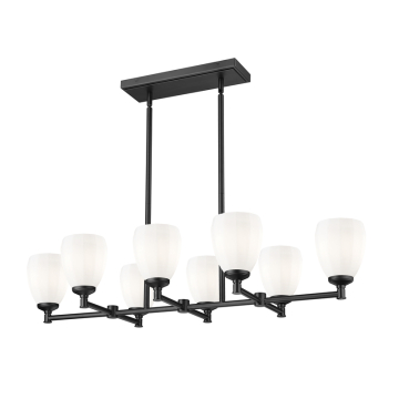 Z-Lite Oren 8-Light Linear Chandelier - 120V - Matte Black / Matte Opal