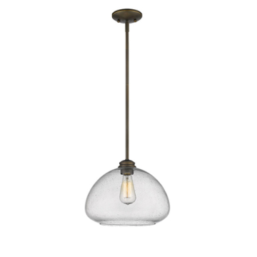 Z-Lite Amon 13" 1-Light Pendant - 120V - Olde Bronze / Clear Seedy