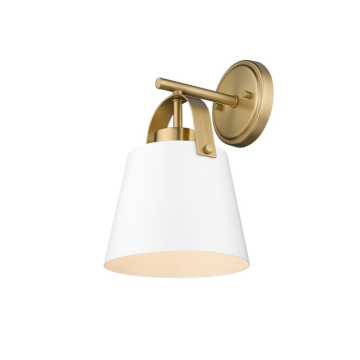 Z-Lite Z-Studio 8" 1-Light Wall Sconce - 120V - Matte White / Heritage Brass