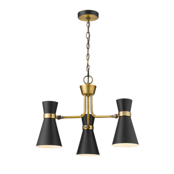 Z-Lite Soriano 3-Light Chandelier - 120V - Matte Black / Heritage Brass