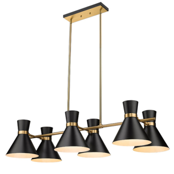 Z-Lite Soriano 6-Light Linear Chandelier - 120V - Matte Black / Heritage Brass