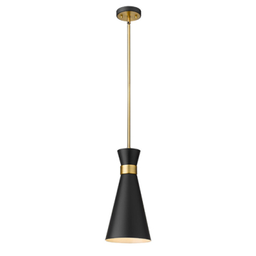 Z-Lite Soriano 8" 1-Light Pendant - 120V - Matte Black / Heritage Brass