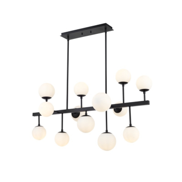 Z-Lite Midnetic 45.5" 13-Light Linear Chandelier - 120V - Matte Black / Matte Opal