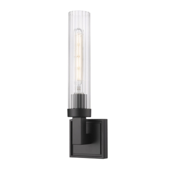 Z-Lite Beau 1-Light Wall Sconce - 120V - Matte Black / Clear Ribbed