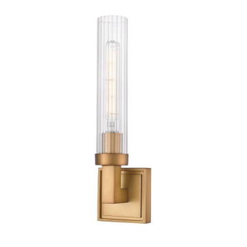 Z-Lite Beau 1-Light Wall Sconce - 120V - Rubbed Brass / Clear Ribbed