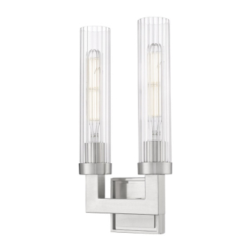 Z-Lite Beau 2-Light Wall Sconce - 120V - Brushed Nickel / Clear Ribbed