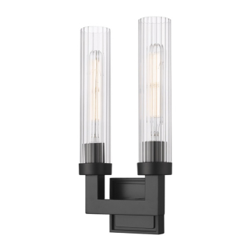 Z-Lite Beau 2-Light Wall Sconce - 120V - Matte Black / Clear Ribbed