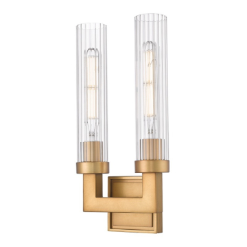 Z-Lite Beau 2-Light Wall Sconce - 120V - Rubbed Brass / Clear Ribbed