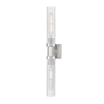 Z-Lite Beau 2-Light Linear Wall Sconce - 120V - Brushed Nickel / Clear Ribbed