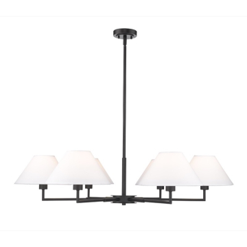 Z-Lite Leila 44" 6-Light Chandelier - 120V - Matte Black / White Linen