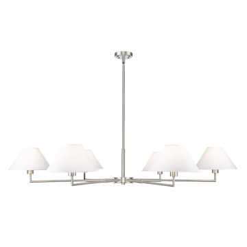 Z-Lite Leila 63" 6-Light Chandelier - 120V - Brushed Nickel / White Linen