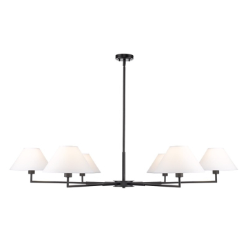 Z-Lite Leila 63" 6-Light Chandelier - 120V - Matte Black / White Linen