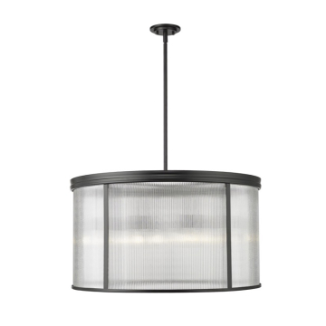 Z-Lite Carnaby 32" 9-Light Chandelier - 120V - Matte Black / Clear Ribbed