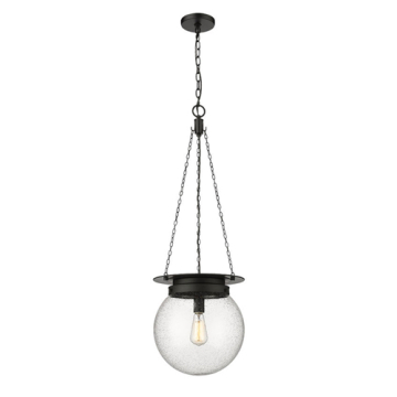 Z-Lite Calhoun 13" 1-Light Pendant - 120V - Matte Black / Clear Seedy